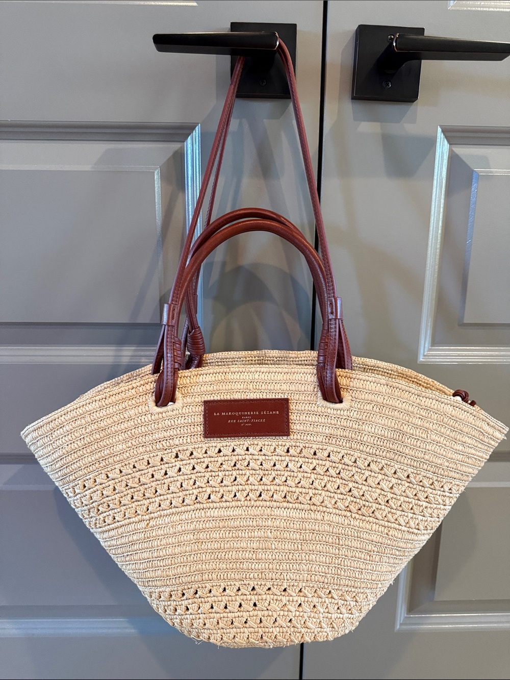 Sezane Justine Basket Bag in Natural Perforated Raffia - Picture 3 of 9